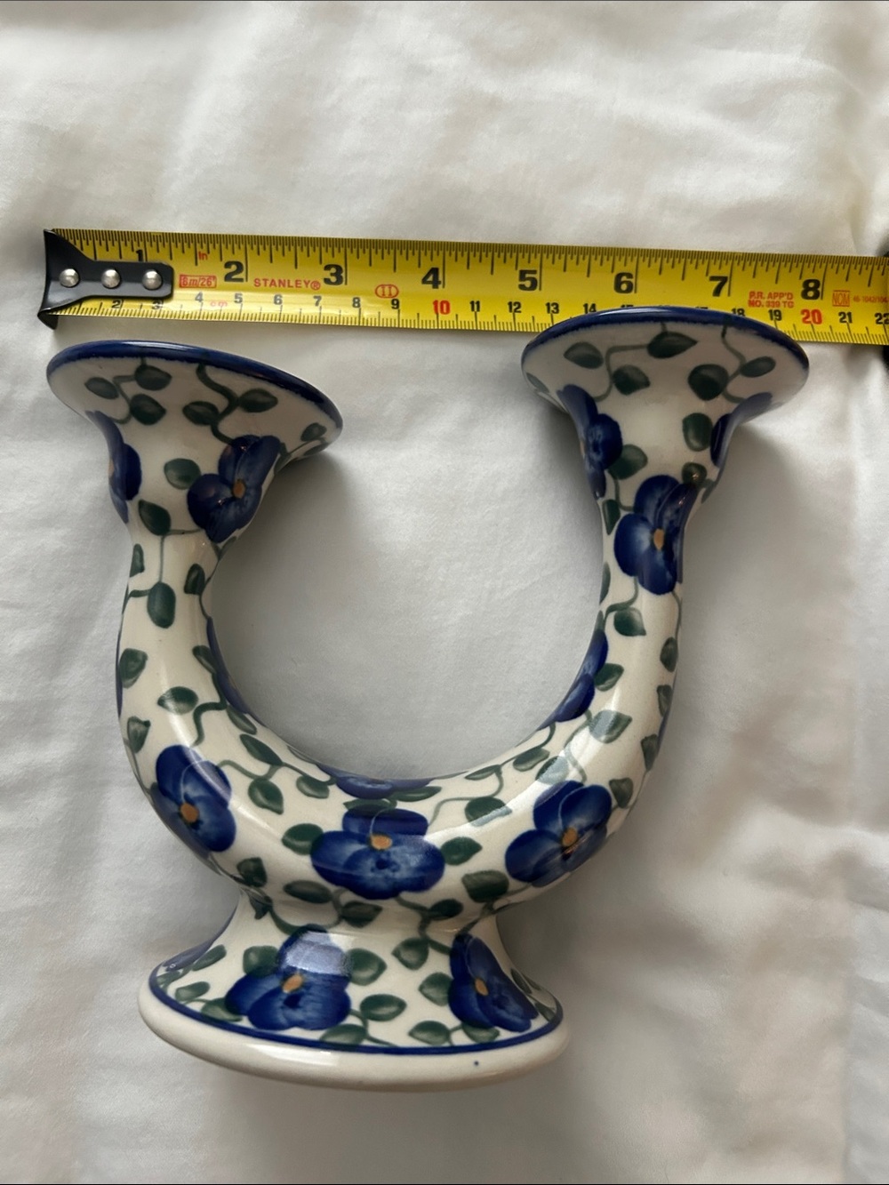 Unikat Polish Pottery Blue and Green Hand-Painted U-Shaped Ceramic Vase - Picture 5 of 5